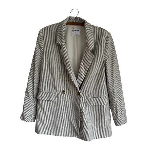 Old Navy Linen Blend Striped Blazer Women’s Size Small - Picture 2 of 10